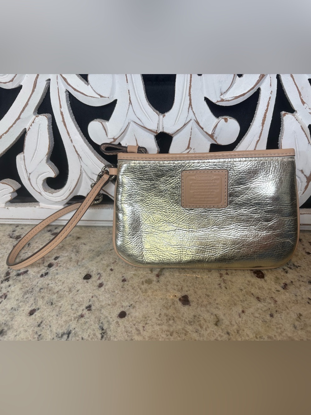 Coach Metallic Gold Wristlet with Leather Trim